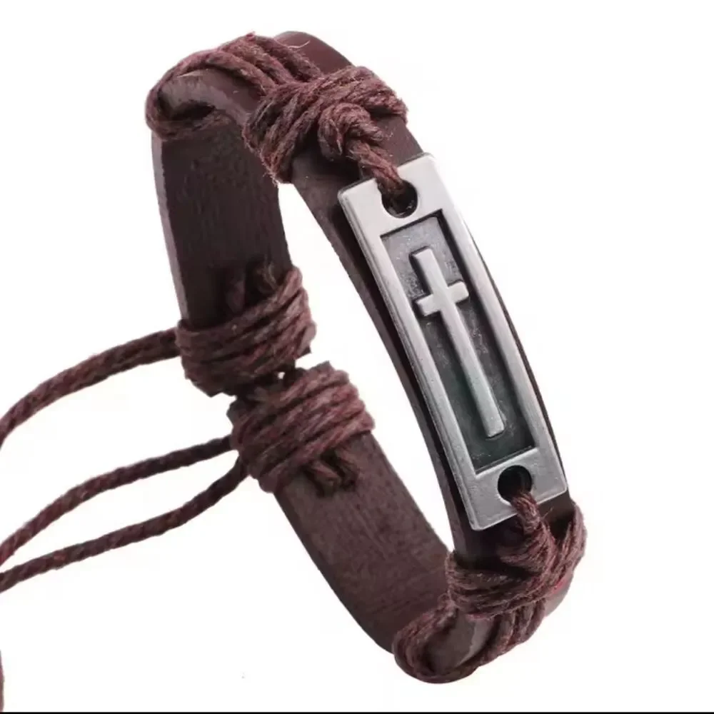 Men's bracelet leather cross new e82‎